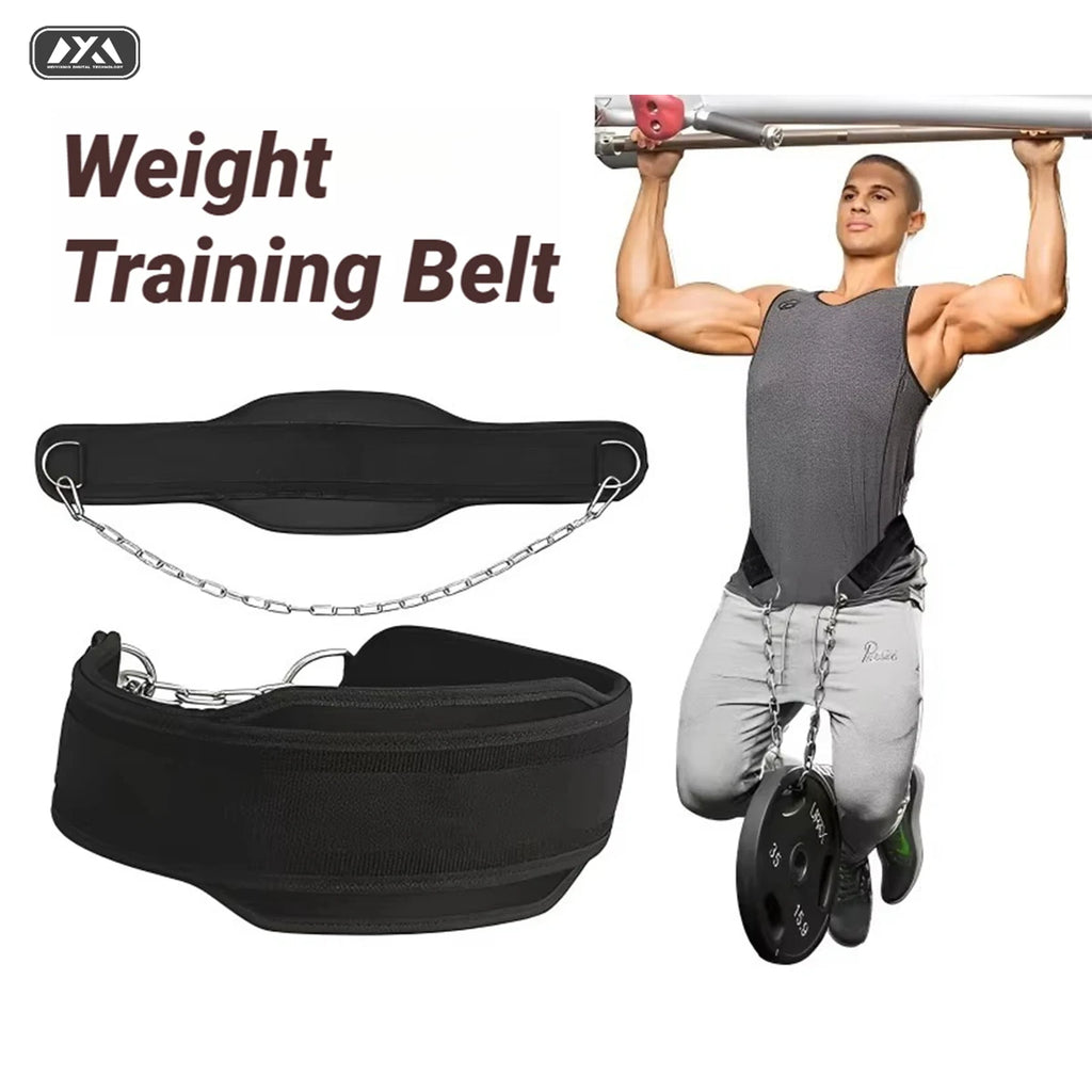 Weight Lifting Dip Belt Neoprene Back Gym Belt with Chain for Fitness Bodybuilding Pull up Strength Training Load Waist Strap