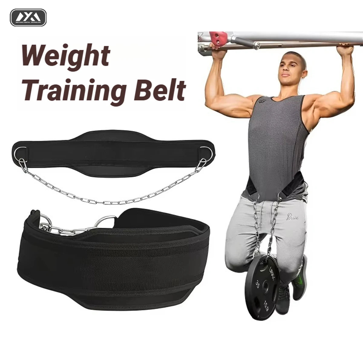 Weight Lifting Dip Belt Neoprene Back Gym Belt with Chain for Fitness Bodybuilding Pull up Strength Training Load Waist Strap